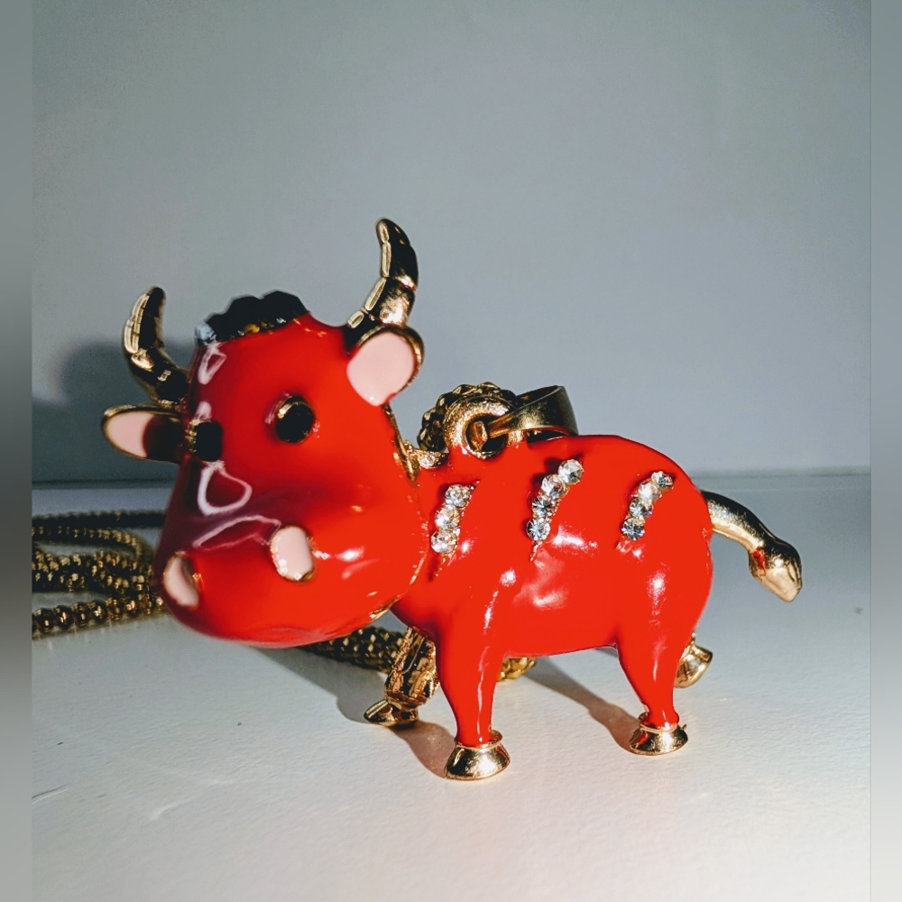 Betsey Johnson Red Cow Pendant Charm Necklace